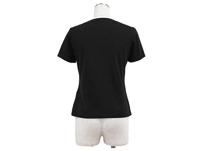 T-shirt in cotone Hermès Micro Cartouche FAUBOURG RAINBOW36 Nero Bianco - vista 7