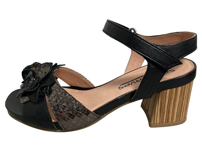 Autre Marque Sandali in pelle con motivo floreale Softwaves Nero - vista 2