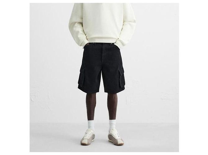 Autre Marque ZARA DENIM CARGO SHORT Calções de algodão Preto - vista 3