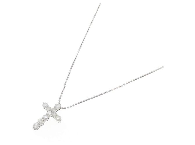 Autre Marque Pt900/Pt850 Kreuz-Diamant-Halskette Silber - Ansicht 2