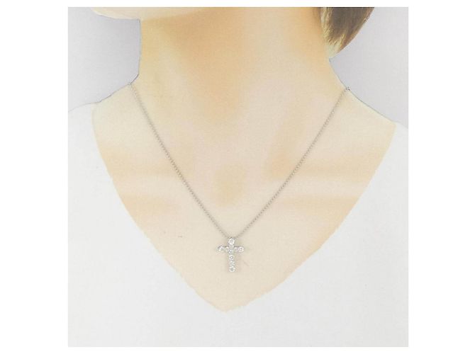 Autre Marque Pt900/Pt850 Kreuz-Diamant-Halskette Silber - Ansicht 6