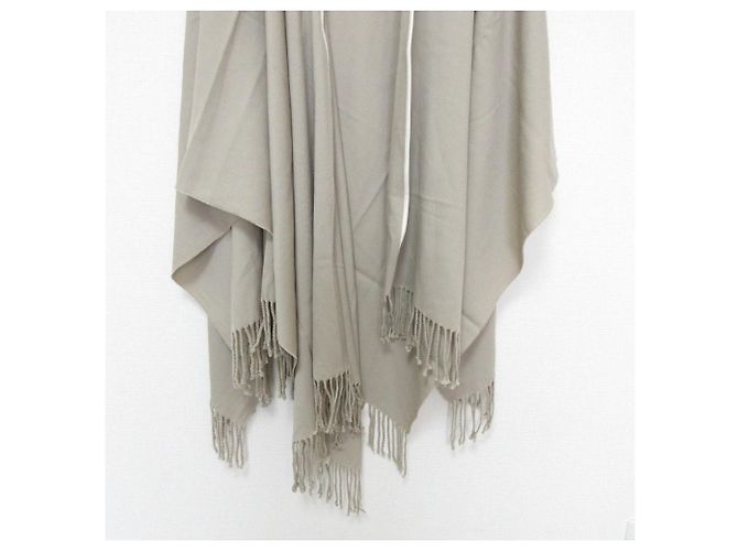 Autre Marque ASAUCE MELER Stola Sciarpa Grande con Frange Beige - vista 5