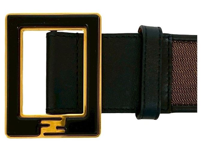 Fendi Gürtel aus Pequin Canvas und Leder Braun Schwarz - Ansicht 2