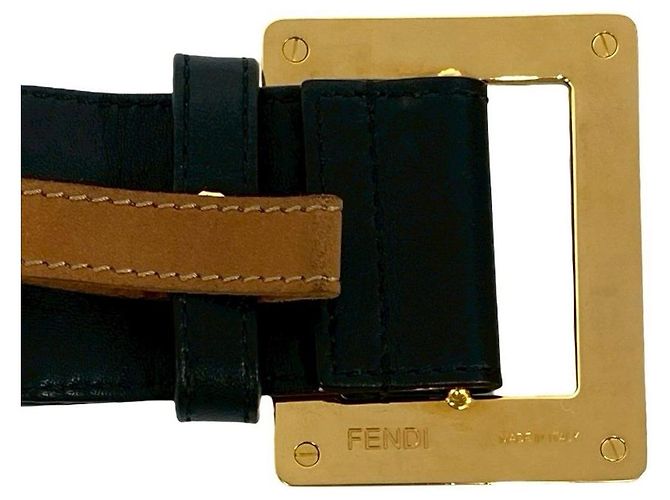 Fendi Gürtel aus Pequin Canvas und Leder Braun Schwarz - Ansicht 3