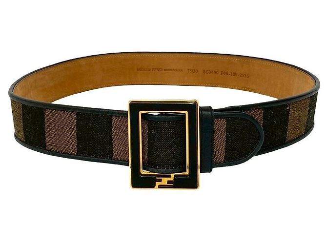 Fendi Gürtel aus Pequin Canvas und Leder Braun Schwarz - Ansicht 4