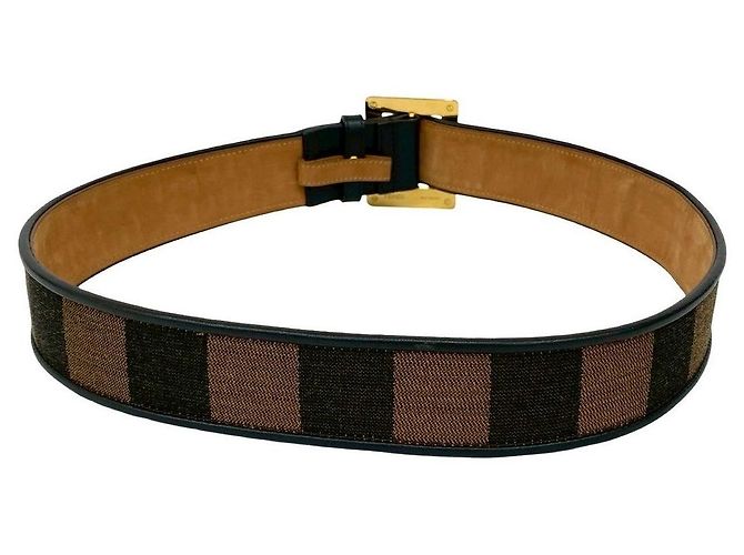 Fendi Gürtel aus Pequin Canvas und Leder Braun Schwarz - Ansicht 5