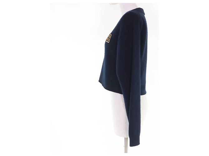 Miu Miu Cardigã de malha 100% Cashmere com patch de logo MIUMIU Azul Azul marinho - vista 2
