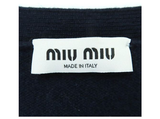 Miu Miu Cardigã de malha 100% Cashmere com patch de logo MIUMIU Azul Azul marinho - vista 6