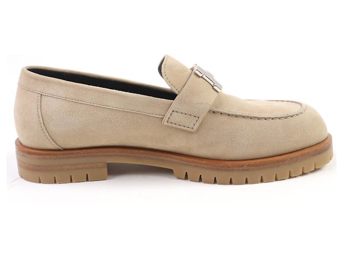 Mocassini in camoscio Hermès Faubourg H logo Metal Beige - vista 6