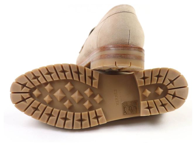Mocassini in camoscio Hermès Faubourg H logo Metal Beige - vista 7