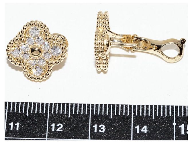 Orecchini Van Cleef & Arpels Vintage Alhambra Au750 Diamanti D'oro - vista 4