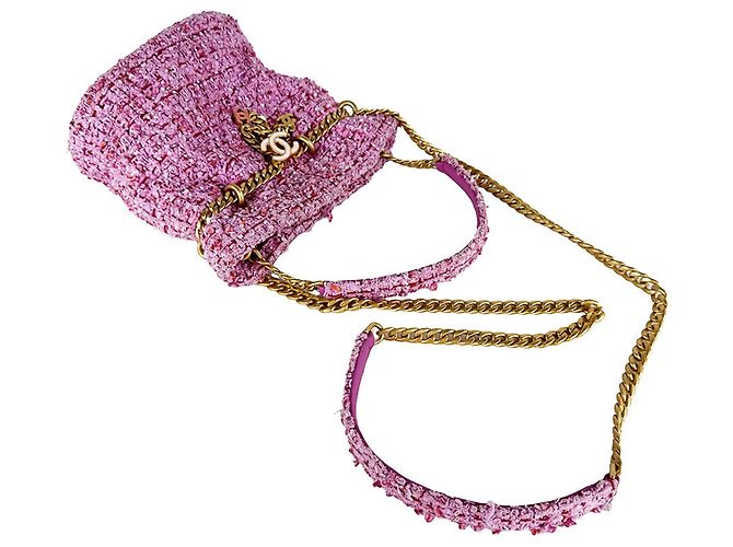 Borsa a tracolla Chanel in tweed rosa - vista 10