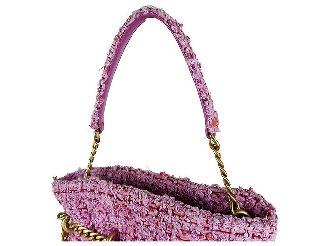 Borsa a tracolla Chanel in tweed rosa - vista 11