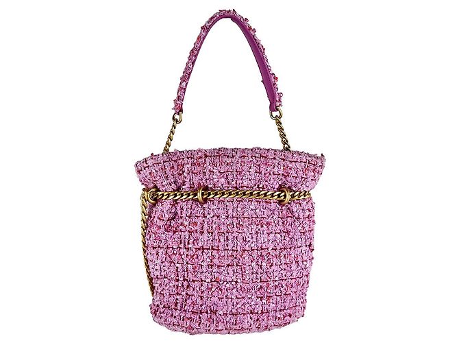 Borsa a tracolla Chanel in tweed rosa - vista 3