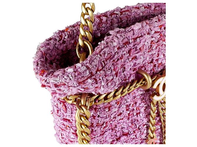 Borsa a tracolla Chanel in tweed rosa - vista 7