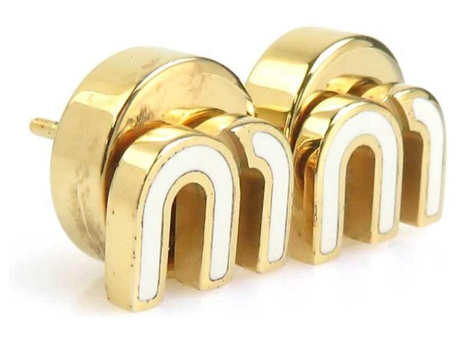 Pendientes de botón Miu Miu dorado y blanco - vista 2