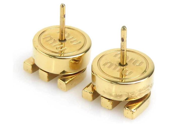 Pendientes de botón Miu Miu dorado y blanco - vista 4