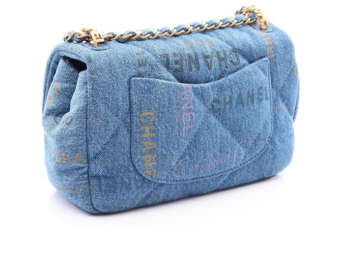 Chanel Matelassé Small Flap Schultertasche aus Denim Blau - Ansicht 2