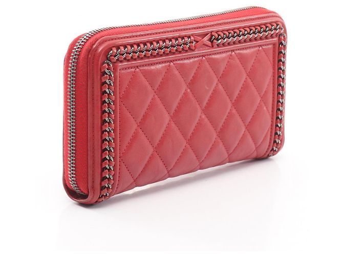 Portafoglio lungo rotondo Chanel Boy con hardware argento antico Rosso - vista 2