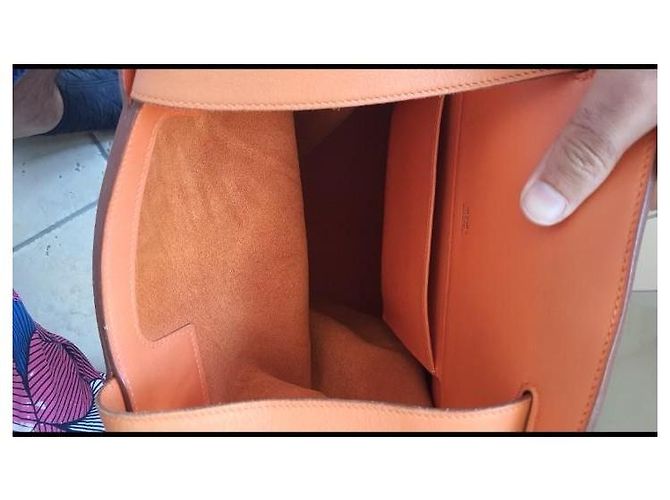 Hermès Sac à Dos mochila de cuero naranja - vista 3