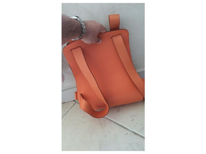 Hermès Sac à Dos mochila de cuero naranja - vista 4