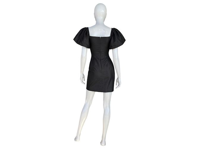 Autre Marque 8 By Yoox vestido mini de seda negro de mangas abullonadas - vista 3