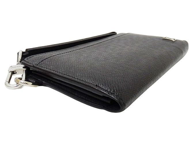 Louis Vuitton Long Bi-Fold Wallet in Taiga Leather Black Grey - view 3