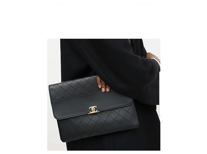 Chanel Clutch XL Couro Matelassê Preto - vista 9