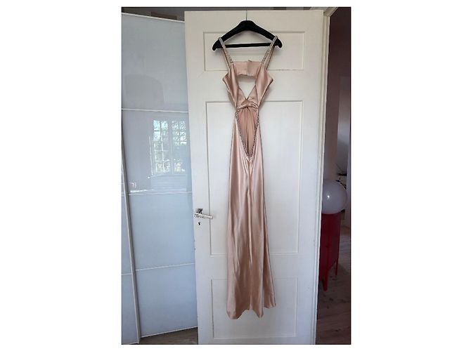 Autre Marque Frédéric Alzra Champagne Satin Crystal Evening Gown Beige - view 2