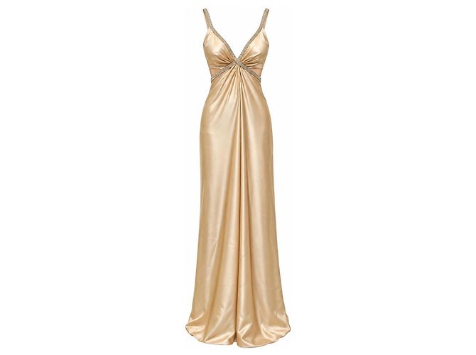 Autre Marque Frédéric Alzra Champagne Satin Crystal Evening Gown Beige - view 7