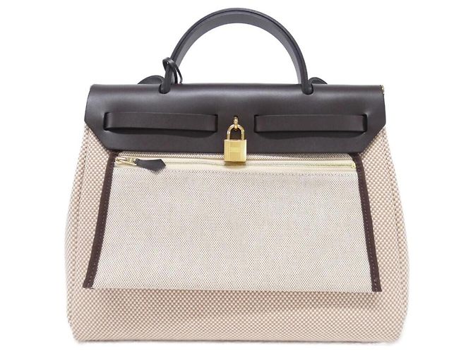 Hermès Bolsa Hermes Herbag Zip PM Bege Cru Damier ebene - vista 2
