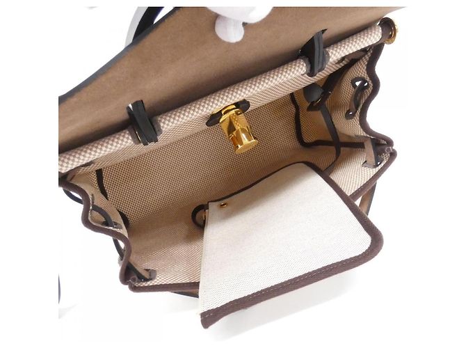Hermès Bolsa Hermes Herbag Zip PM Bege Cru Damier ebene - vista 9