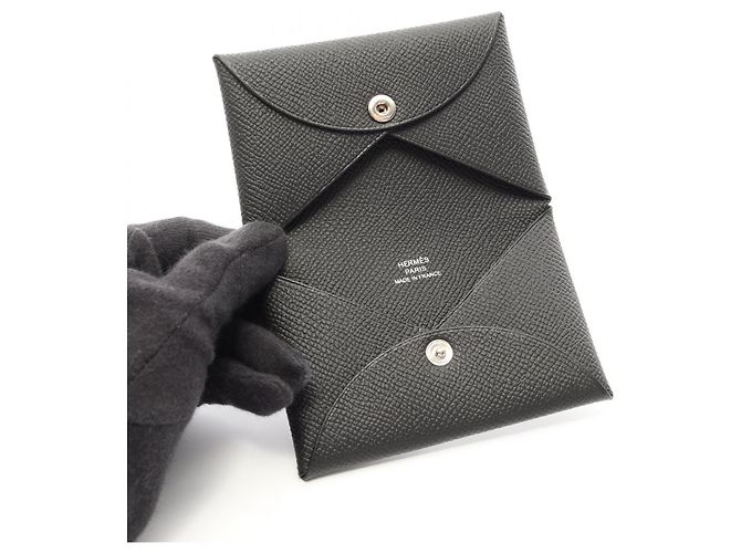 Hermès Portamonete Hermes Calvi in pelle Epsom nera Nero - vista 3