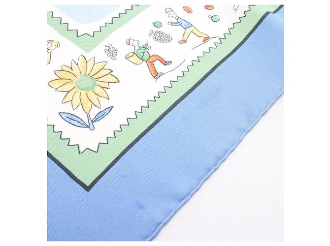 Hermès Foulard Hermes Carre 90 RETOUR A LA TERRE Blu Multicolore Crudo - vista 4