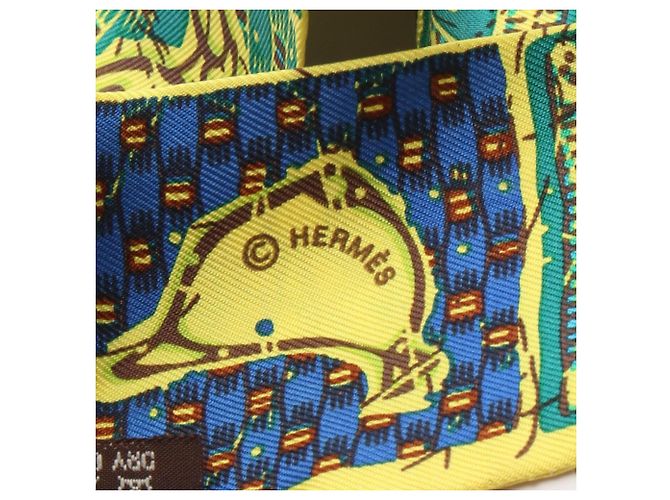Twilly La Maison des Carrés in seta Hermès Marrone Multicolore Giallo - vista 4