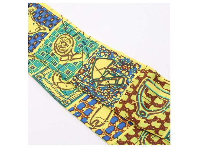Twilly La Maison des Carrés in seta Hermès Marrone Multicolore Giallo - vista 6