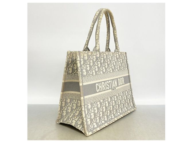 Christian Dior Book Tote Tasche aus grauem Canvas Braun - Ansicht 2