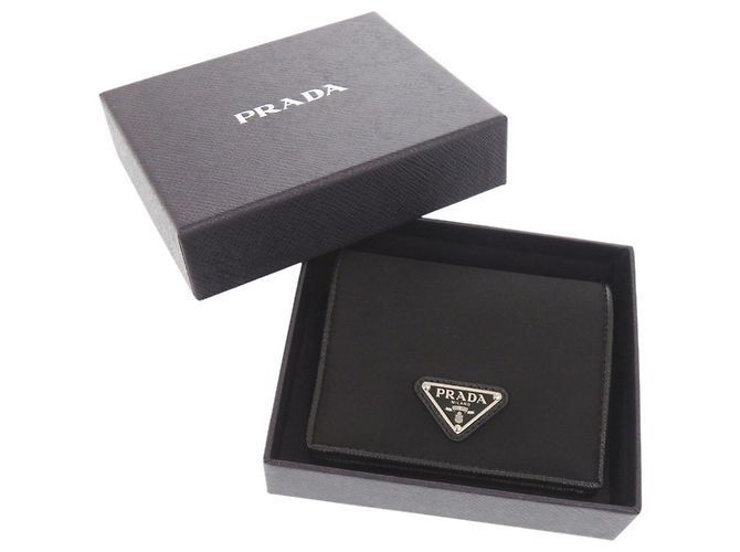 Saffiano Portafoglio bi-fold Prada con logo triangolo nero - vista 2
