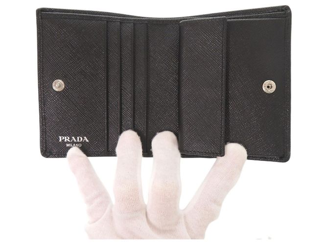 Saffiano Portafoglio bi-fold Prada con logo triangolo nero - vista 5