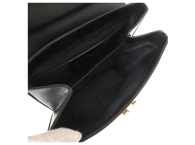 Salvatore Ferragamo Gancini Leather Handbag Black - view 6