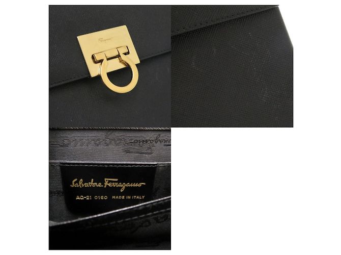 Salvatore Ferragamo Gancini Leather Handbag Black - view 7