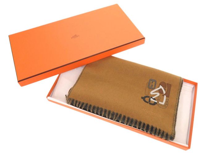 Hermès Cachecol de cashmere Hermes H Puzzle Marrom - vista 2