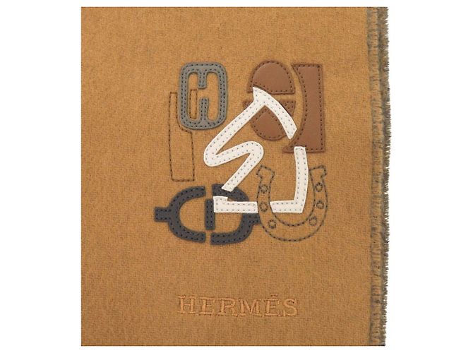 Hermès Cachecol de cashmere Hermes H Puzzle Marrom - vista 5