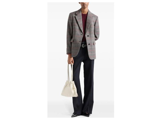 Blazer Prada de lana Prince de Galles Castaño Roja Gris - vista 11