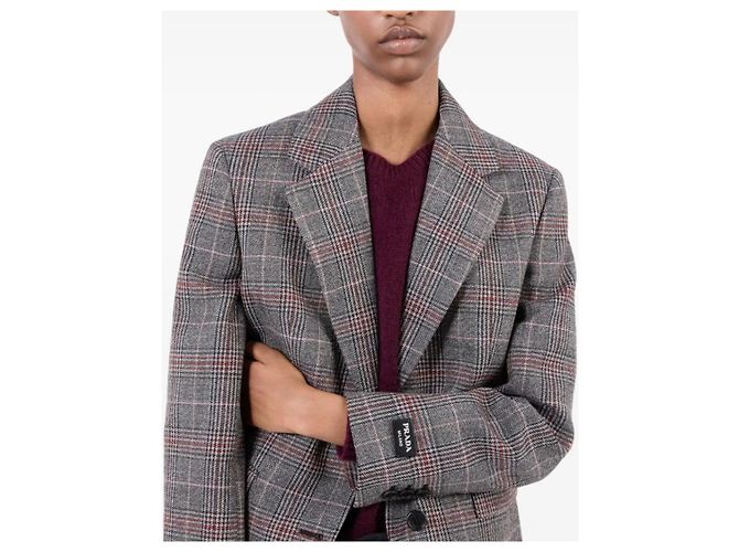 Blazer Prada de lana Prince de Galles Castaño Roja Gris - vista 7