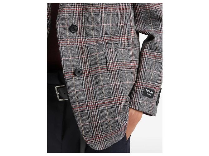 Blazer Prada de lana Prince de Galles Castaño Roja Gris - vista 8
