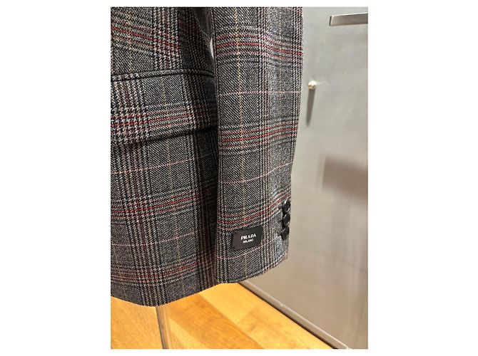 Blazer Prada de lana Prince de Galles Castaño Roja Gris - vista 9
