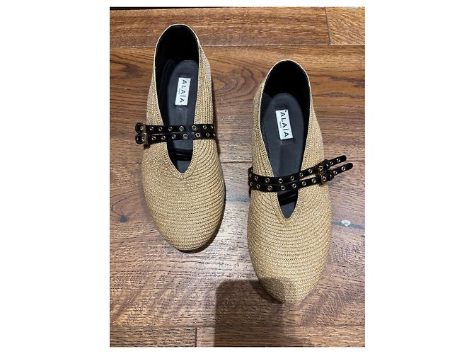 Alaïa Mary Jane Ballerinas aus beigem Stroh - Ansicht 4