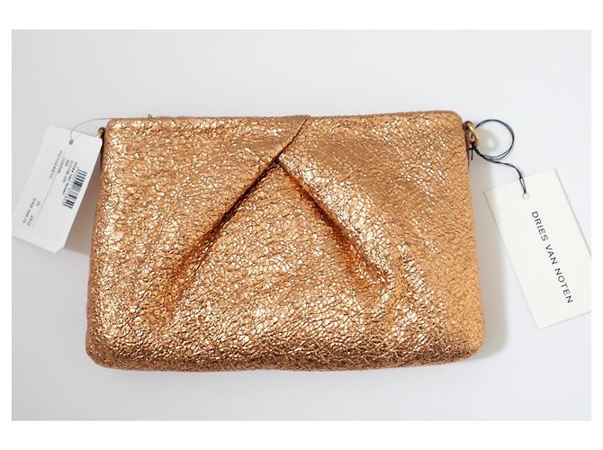 Dries Van Noten Borsa in pelle stropicciata metallizzata oro rosa D'oro - vista 6