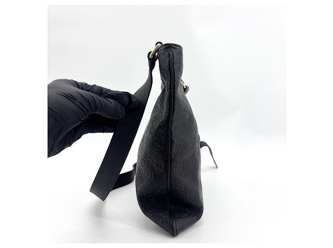Gucci Borsa crossbody Guccissima in pelle MM Nero - vista 3